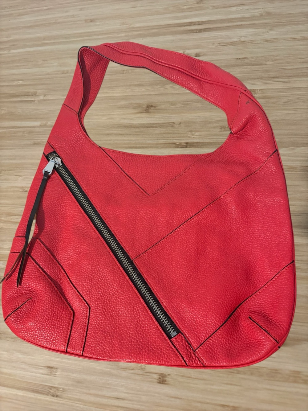 Christopher Kon Red Pebbled Shoulder Hobo with Diagonal Zip